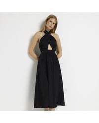 River Island - Midi Dress Linen Halter Neck Cotton - Lyst