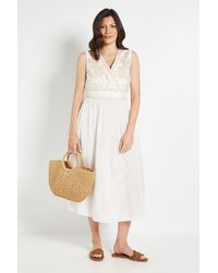 Wallis - Summer Linen Mix Embroidered Midi Dress - Lyst