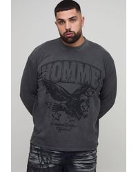 BoohooMAN - Plus Oversized Extended Neck Washed Western Long-Sleeved Print T-Shirt - Lyst