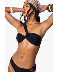 Boohoo - Premium Satin Asymmetric Halterneck Bandeau Bikini Top - Lyst