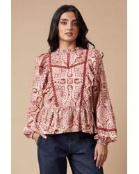 Oasis - Paisley Printed Ruffle Lace Trim Top - Lyst