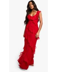 Boohoo - Chiffon Ruffle Strappy Maxi Dress - Lyst