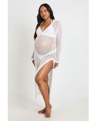 Boohoo - Maternity Crochet Knit Beach Maxi Dress - Lyst