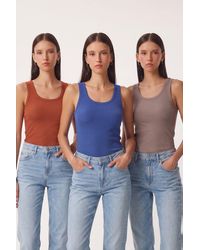 Happiness İstanbul - 3-Pack Ribbed Cotton Cami Tops - Lyst