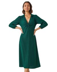 Roman - Textured Collared Twist Front Dress - Lyst