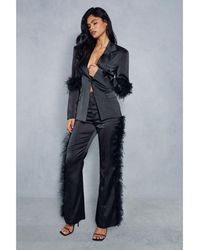 MissPap - Tailored Satin Feather Trim Trousers - Lyst