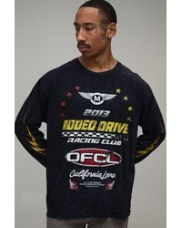 BoohooMAN - Oversized Rodeo Drive Moto Print Long Sleeve T-Shirt Cotton - Lyst