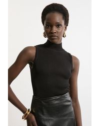Karen Millen - Viscose Blend Rib Knit Vest - Lyst