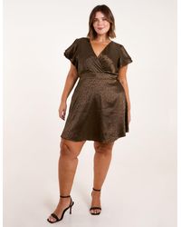 Blue Vanilla - Curve Leopard Jacquard Frill Sleeve Mini Dress - Lyst