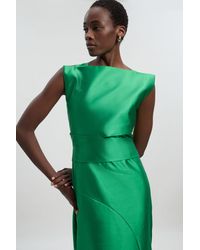 Karen Millen - Satin Twill Draped Waist Structured Tailored Maxi Dress - Lyst