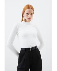 Karen Millen - Stretch Cotton Funnel Neck Top - Lyst