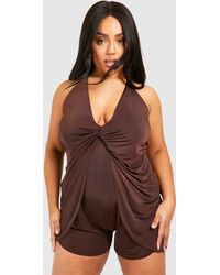 Boohoo - Plus Slinky Knot Detail Strappy Playsuit - Lyst