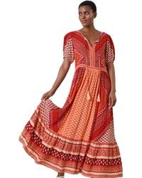 Roman - Stripe Border Print Crinkle Maxi Dress - Lyst