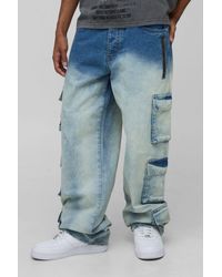 BoohooMAN - Relaxed Stacked Washed Multi Cargo Denim Jeans - Lyst