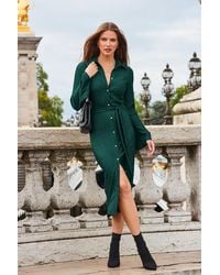 Sosandar - Dark Plisse Flared Sleeve Shirt Jersey Dress - Lyst