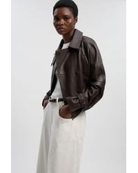 Karen Millen - Leather High Neck Crop Trench Coat - Lyst
