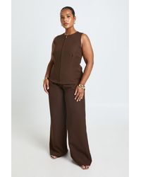 Boohoo - Plus Boat Neck Zip Up Top And Pleated Wide Leg Trouser - Lyst
