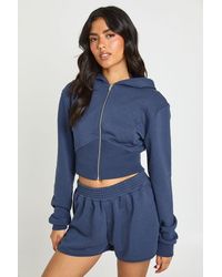 Boohoo - Loopback Seam Detail Zip Through Hooded Short Tracksuit - Lyst