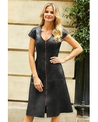 Sosandar - Zip Front A-Line Leather Dress - Lyst