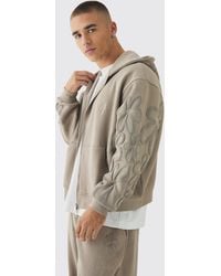 BoohooMAN - Oversized Boxy Floral Puff Print Zip Through Hoodie - Lyst