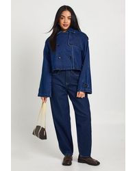 Boohoo - Cropped Denim Trench Coat - Lyst