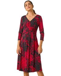 Roman - Abstract Print Ruched Stretch Midi Dress - Lyst