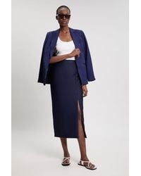 Karen Millen - Petite Tailored Satin Midi Pencil Skirt - Lyst