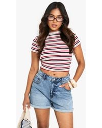 Boohoo - Petite Denim Mom Short - Lyst