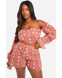 Boohoo - Plus Broderie Cold Shoulder Crop Top - Lyst