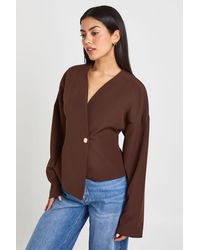 Boohoo - Button Long Sleeve Wrap Top - Lyst