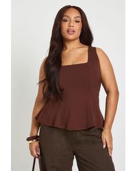 Boohoo - Plus Square Neck Peplum Top - Lyst