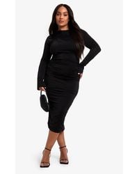 Boohoo - Plus Double Slinky Knot Detail Ruched Midaxi Dress - Lyst