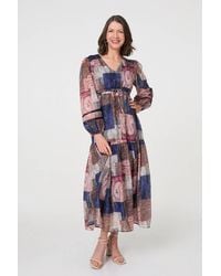 Izabel London - Patchwork Print Empire V-Neck Maxi Dress - Lyst