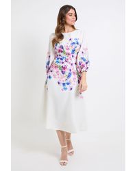 Wallis - Floral Balloon Sleeve Midi Dress - Lyst