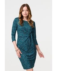 Izabel London - Animal Print Knot 3/4 Sleeve Short Dress - Lyst