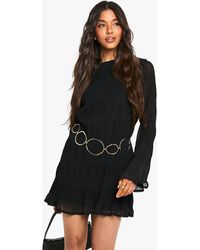 Boohoo - Textured Long Flare Sleeve Mini Dress - Lyst