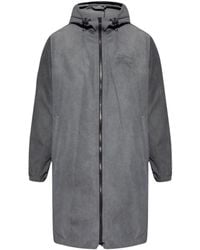 Burberry - Logo Bedrukte Grijze Jas Met Capuchon En Rits - Lyst