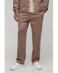 BoohooMAN - Tall Faux Suede Relaxed Fit Drawcord Pin Tuck Trousers - Lyst