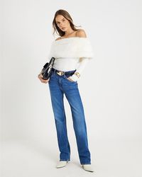 River Island - Jumper Faux Fur Trim Bardot - Lyst