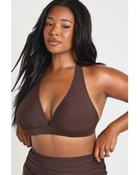 Boohoo - Plus Essentials Plunge Halterneck Bikini Top - Lyst