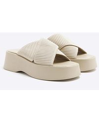 River Island - Mule Sandals Wide Fit Flatform Pu - Lyst