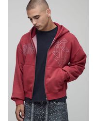 BoohooMAN - Shrunken Fit Washed Cross Diamante Zip Through Hoodie - Lyst