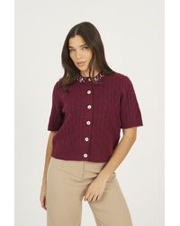 Brave Soul - Embellished Crew Neck Cable Knit Cardigan - Lyst