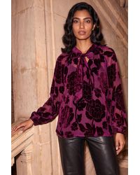 Roman - Floral Burnout Tie Front Top - Lyst