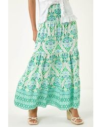 Roman - Floral Print Shirred Maxi Skirt - Lyst