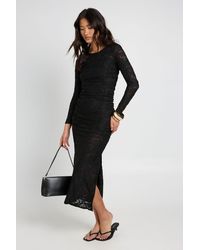 Boohoo - Burnout Floral Long Sleeve Ruched Body Midaxi Dress - Lyst