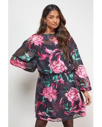 Oasis - Printed Boho Tie Sleeve Mini Dress - Lyst