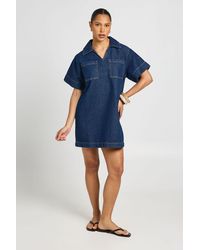 Boohoo - Boxy Short Sleeve Denim Dress - Lyst