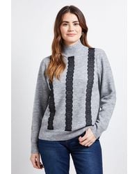 Wallis - Lace Detail Crew Neck Jumper - Lyst