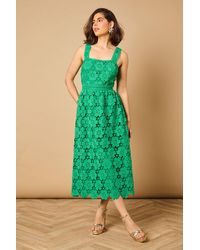 Oasis - Floral Lace Detail Square Neck Midi Dress - Lyst